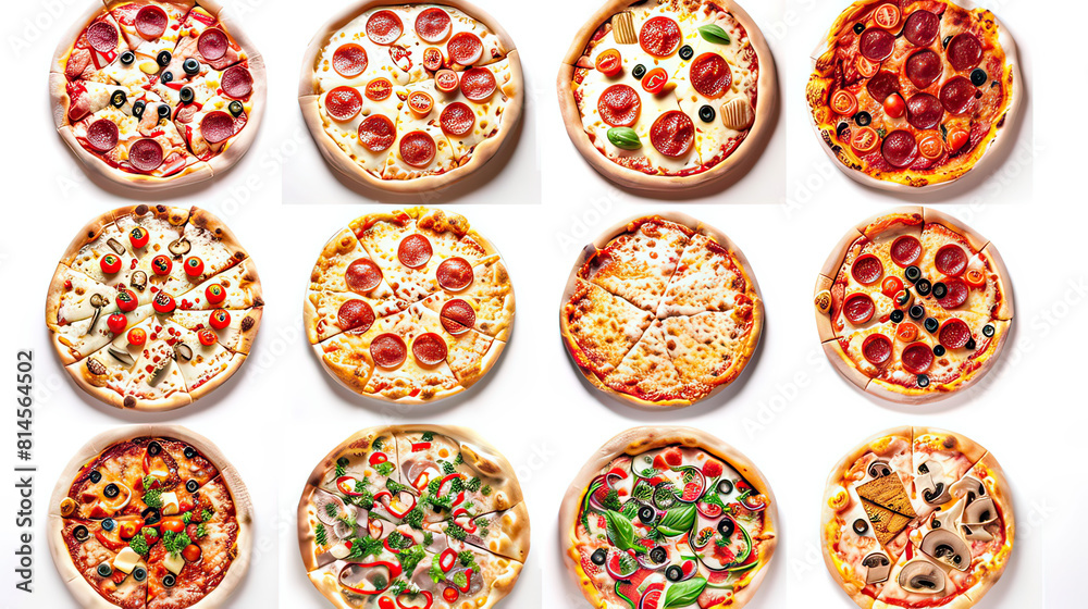 Collection of pizza, isolated on white background Collection of pizza, isolated on white background