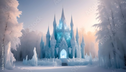An enchanting ice palace nestled among snow covere upscaled_4 photo