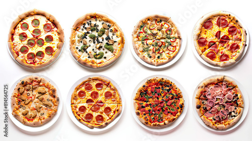 Collection of pizza, isolated on white background