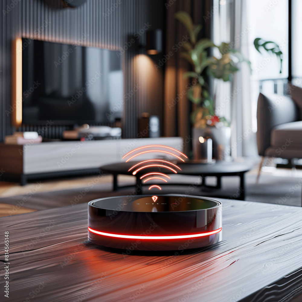 Fototapeta premium a black and red wifi device router in the center of a living