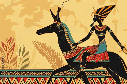 Egyptian queen riding a dog horus god vector simple illustration photo