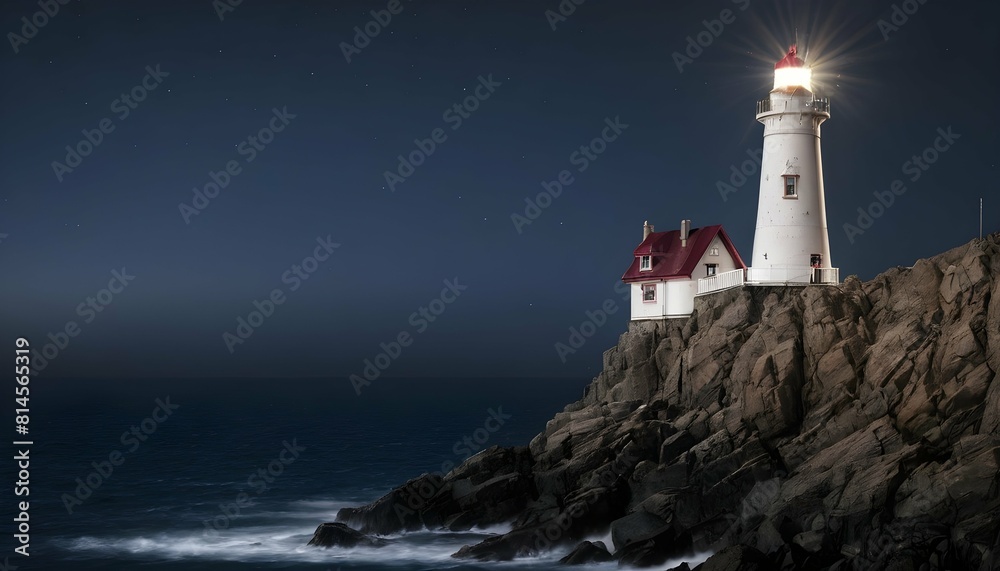 A lighthouse standing tall on a rocky promontory upscaled_4