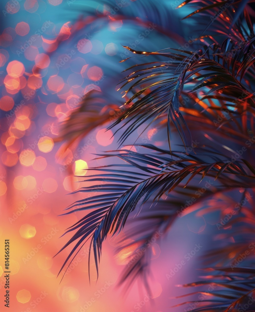 Fototapeta premium Palm Tree With Blurry Lights