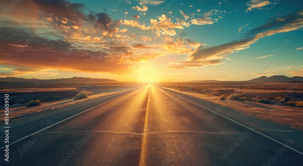 Endless Journey: A Road Stretching into a Sunset Horizon - Captured with Generative AI