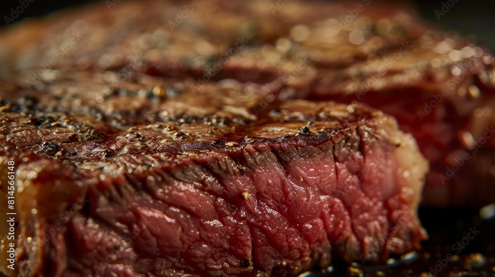 Studio-lit close-up of raw T-bone steak, highlighting different doneness levels for a clear advertising message, with texture detail Studio-lit close-up of raw T-bone steak, highlighting different doneness levels for a clear advertising message, with texture detail