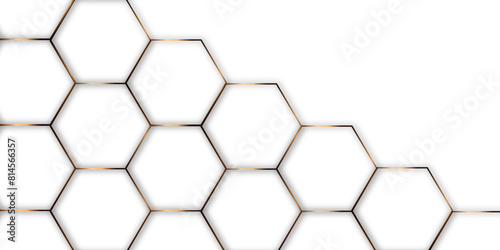 White Hexagonal golden line Background. Luxury White Pattern. Vector Illustration. hexagon abstract background. Surface polygon pattern with glowing hexagon paper texture and futuristic business.