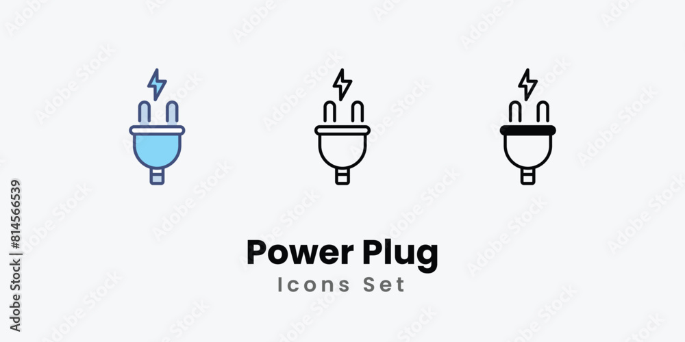 Power Plug Icons thin line and glyph vector icon stock illustration 