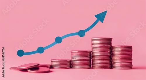 Stack of Coins Next to Blue Arrow