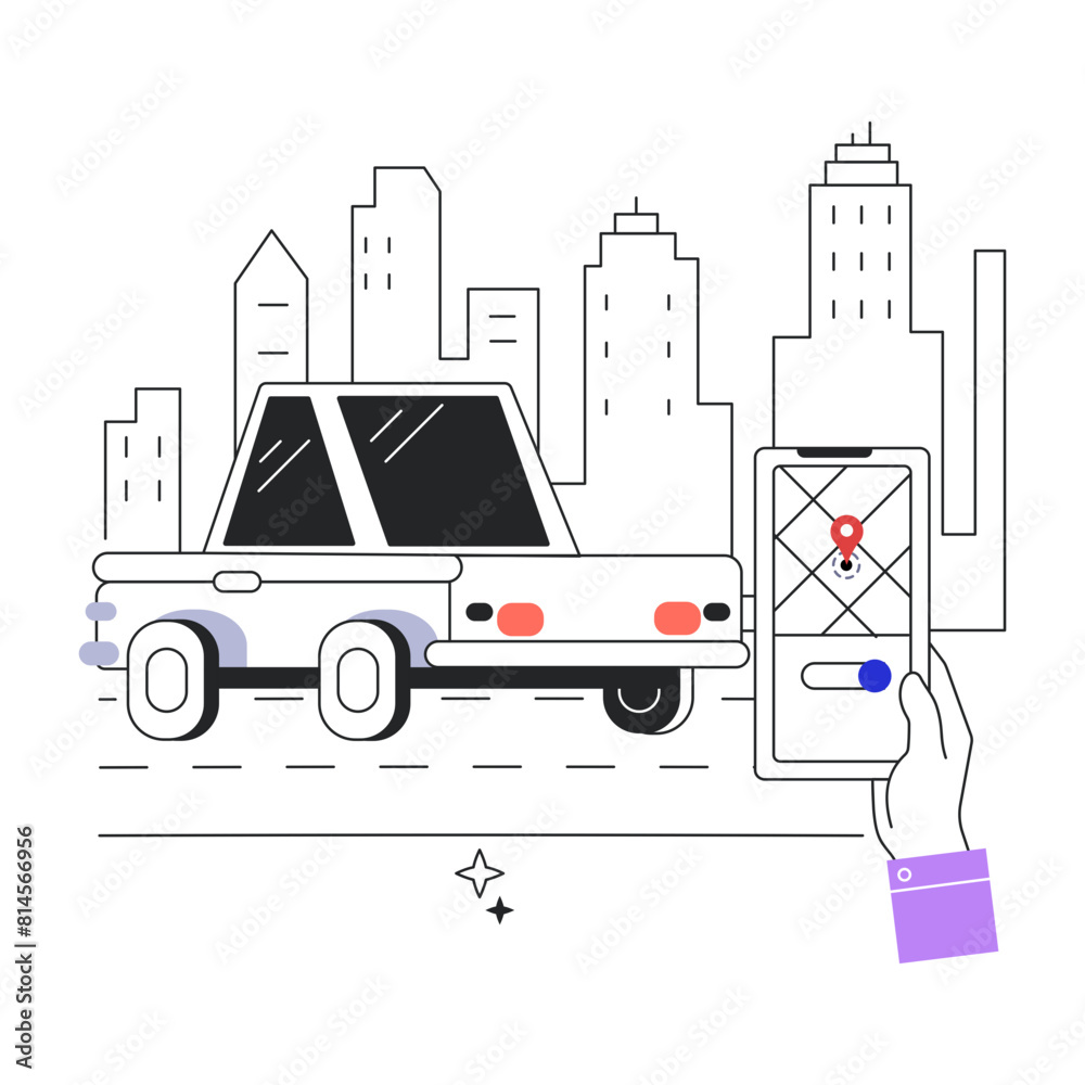 Modern linear illustration depicting car tracking Modern linear illustration depicting car tracking