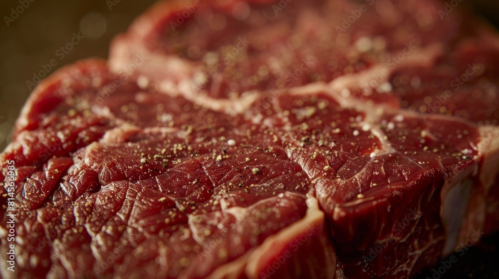 Pristine close-up of raw Rib Eye beef, focusing on the fresh meat's texture and marbling, perfect for a clean, isolated advertising image Pristine close-up of raw Rib Eye beef, focusing on the fresh meat's texture and marbling, perfect for a clean, isolated advertising image