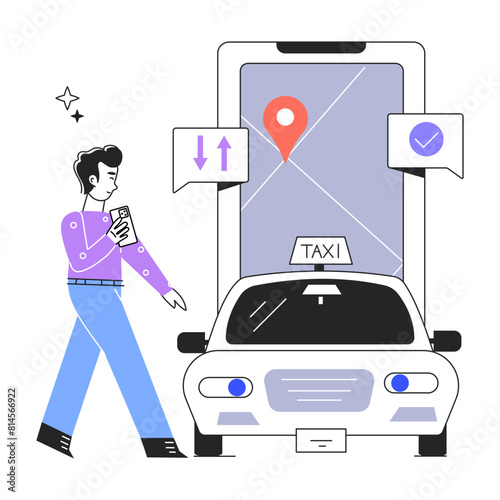 Cheek out linear illustration of a taxi booking app 