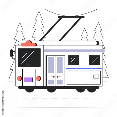 Editable linear illustration of a trolleybus 