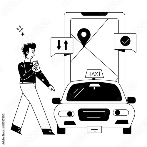 Cheek out linear illustration of a taxi booking app 