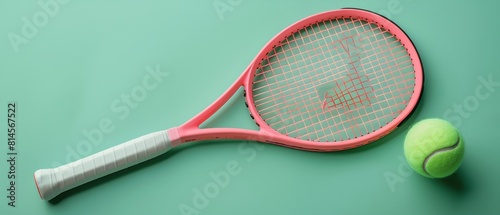 Tennis Racket and Ball on Green Surface