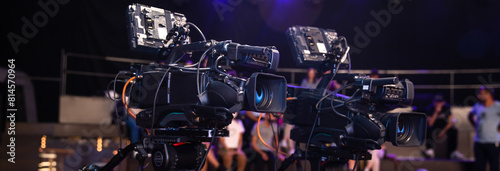 Movie set, cameras, TV station, operators, stock photo