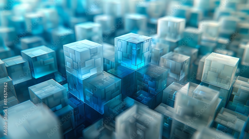 Obraz premium Digital technology blue and white cube poster background