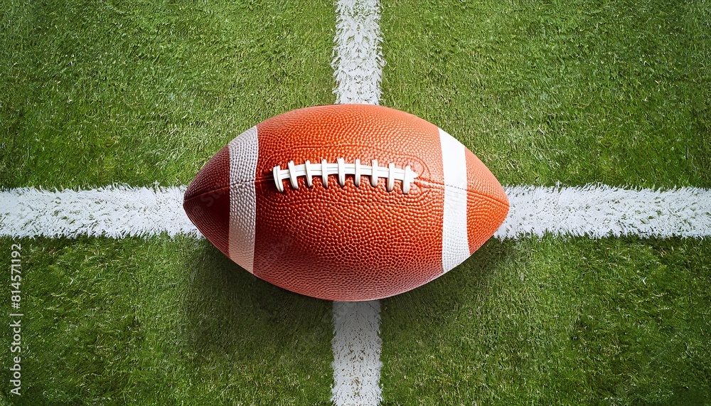 Obraz premium American football, rugby ball on the grass of a football field at the stadium