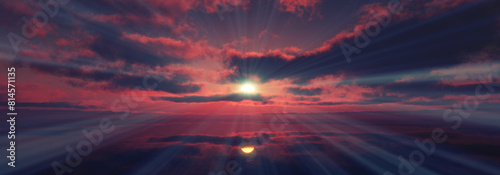 sunset calmly sea sun ray 3d render photo