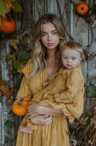 Woman Holding Baby in Yellow Dress
