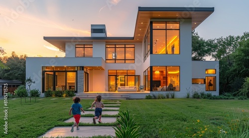 Two Kids Standing in Front of a House