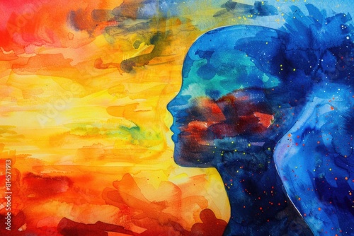 Wallpaper Mural A painting of a woman's face with a vibrant and colorful backdrop. Suitable for various artistic projects Torontodigital.ca