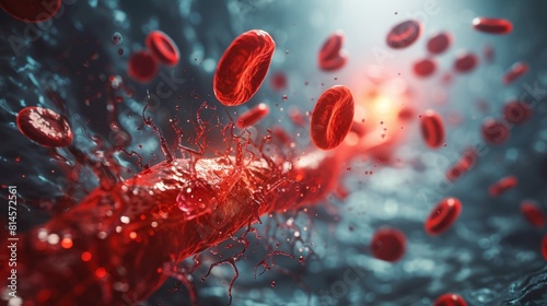 Medical illustration of blood vessels and blood cells photo