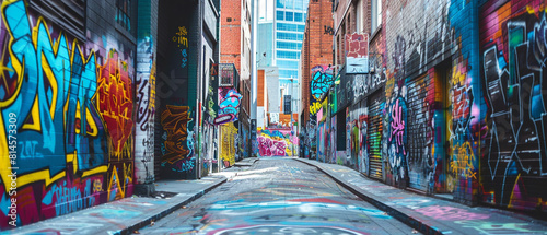 Vibrant street art brings life to the urban alleyway, a colorful escape from concrete surroundings.