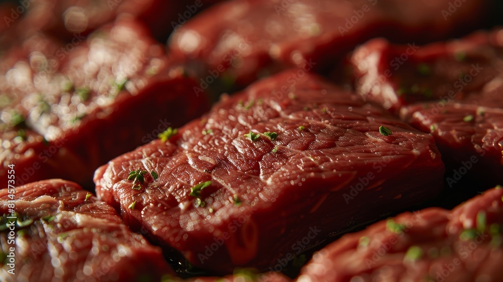Focused close-up of premium fresh top round beef, rich in color and texture, isolated for advertising clarity, studio lighting Focused close-up of premium fresh top round beef, rich in color and texture, isolated for advertising clarity, studio lighting