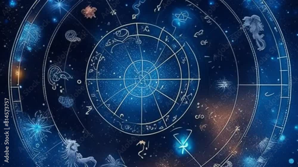 Zodiac signs in a circle, dark background Zodiac signs in a circle, dark background