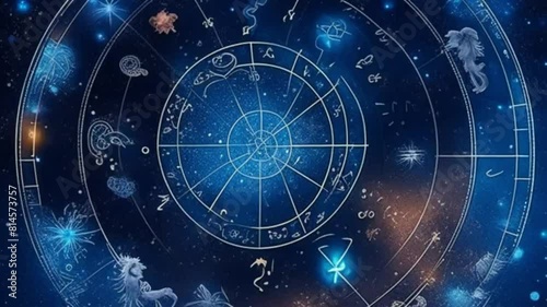 Zodiac signs in a circle, dark background