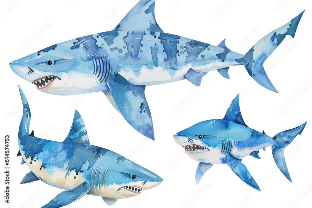 Fototapeta premium Paper sharks on white background, perfect for educational materials