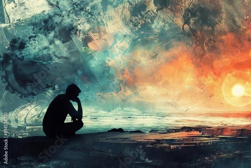 anxious spouse lost in thought contemplating future challenges dramatic digital art illustration photo