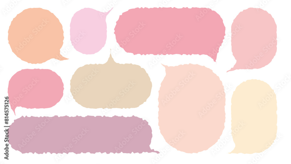 Set of hand drawn style cute memo sticker. Variety abstract shapes of pink speech bubble. Girl style frame with crayon draw. Chat box balloon cloud. Sweet retro label tag collection vector for text Set of hand drawn style cute memo sticker. Variety abstract shapes of pink speech bubble. Girl style frame with crayon draw. Chat box balloon cloud. Sweet retro label tag collection vector for text