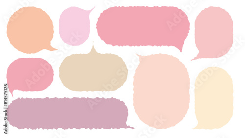 Set of hand drawn style cute memo sticker. Variety abstract shapes of pink speech bubble. Girl style frame with crayon draw. Chat box balloon cloud. Sweet retro label tag collection vector for text