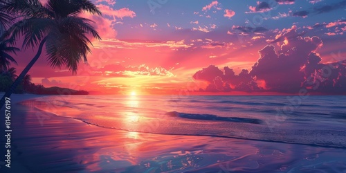 Tourism background with Majestic Sunset Beach. Tropical getaway Destination. © Настя Шевчук