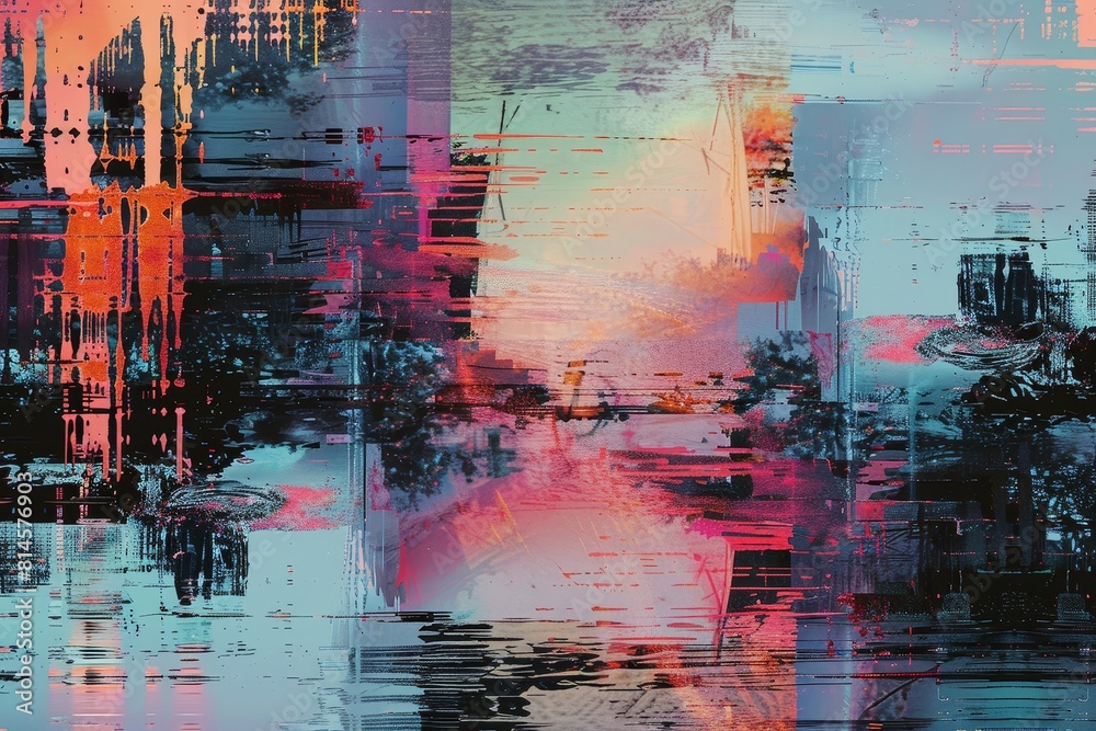 Fototapeta premium Neon Digital Burst: Futuristic Abstract Visualization of a Virtual Explosion
