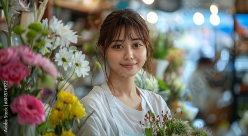 Woman Standing in Front of Bouquet of Flowers