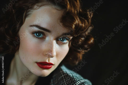 Portrait of beautiful young femme fatale woman in cinematic film noir style generative AI