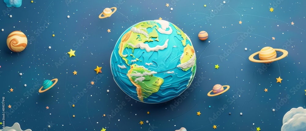 Naklejka premium Earth rotation top view solar system theme 