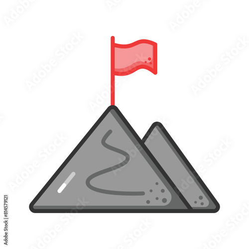 Flag on top of mountain, concept icon of mission in trendy style