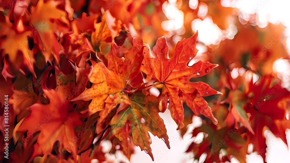 Autumn background. bright yellow-orange fallen maple leaves in dark blue background. autumn atmosphere image. symbol of fall season Autumn background. bright yellow-orange fallen maple leaves in dark blue background. autumn atmosphere image. symbol of fall season