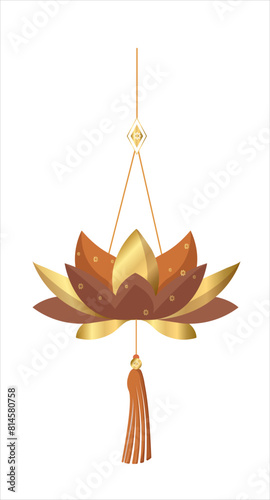 Vector festive flower lotos decoration hanging with diamonds and golden decor for lunar chinese new year celebration. Happy new year lunar.