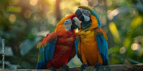 wo cute macaw birds in love