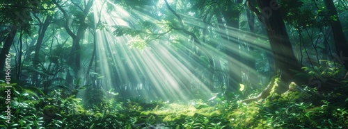 Sunlight filtering through dense forest