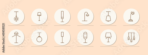 Icon set lamps. Lamps, fixtures, lighting, light, chandelier, lantern, light bulb, illumination, concept, variety, tube, illuminator, glow, luster. Choice concept.