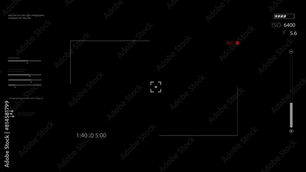 Camera recording screen overlay with alpha channel. Dslr camera frame viewfinder, screen of video recorder digital display with multiple settings