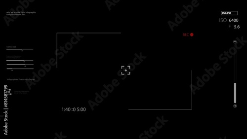 Camera recording screen overlay with alpha channel. Dslr camera frame viewfinder, screen of video recorder digital display with multiple settings