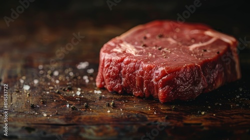 Detailed shot of a fresh beef arm chunk steak, highlighting the grain and marbling, under studio lighting for clear advertising photo