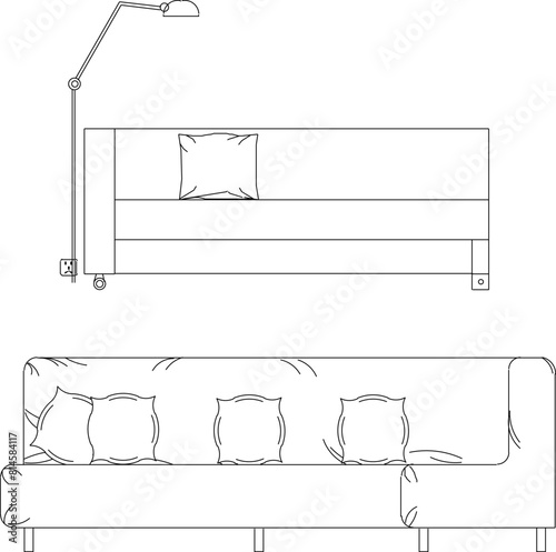 vector illustration sketch design drawing of modern living room sofa chair