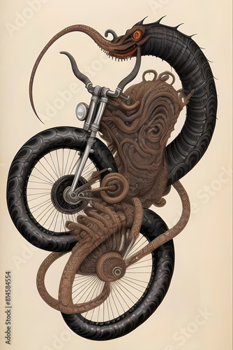  a painting of an evil demon devil monster beast creature riding a motorcycle